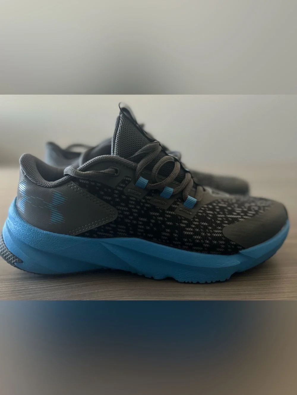 Under Armour Gray and Blue Kids Athletic Sneakers